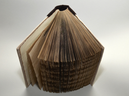 Opened old-looking handmade book, top viewの写真素材