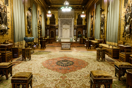 SINAIA, ROMANIA - AUGUST 20, 2014: The interior of beautiful Neo-Renaissance Peles palace castle in Carpathian mountains, built between 1873 and 1914 for King Carol I. The Moorish Salonのeditorial素材
