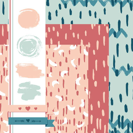 a set of seamless textures with ribbons and space for textのイラスト素材