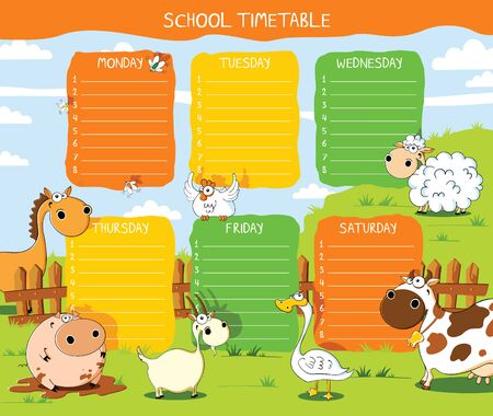 School timetable with funny farm petsのイラスト素材