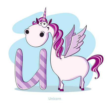 Cartoons Alphabet - Letter U with funny Unicornのイラスト素材