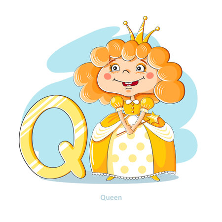 Cartoons Alphabet - Letter Q with funny Queenのイラスト素材