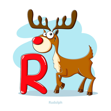 Cartoons Alphabet - Letter R with funny Rudolphのイラスト素材