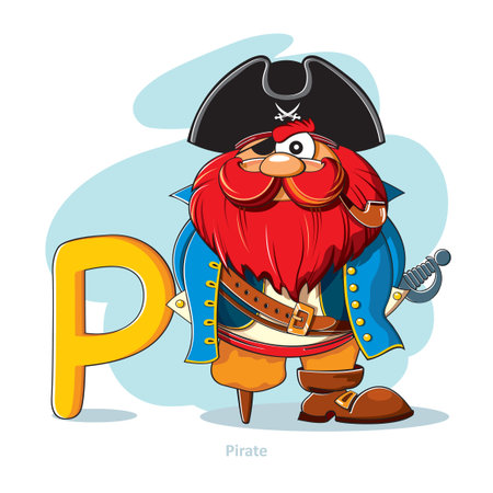 Cartoons Alphabet - Letter P with funny Pirateのイラスト素材