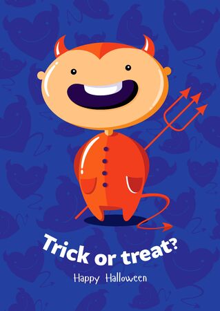 Halloween vector poster trick or treat with devil on seamless backgroundのイラスト素材