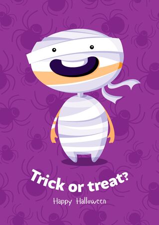 Halloween vector poster trick or treat with mummy on seamless backgroundのイラスト素材