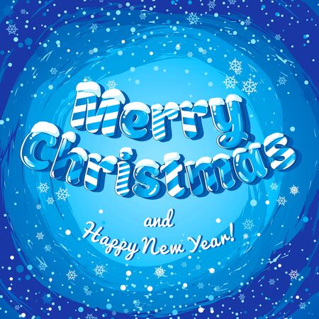 Christmas card poster banner with ice letters and snowflakes. Vector illustration.のイラスト素材