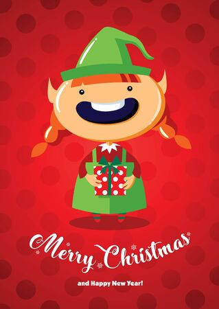 Christmas card with a cute Christmas elfのイラスト素材