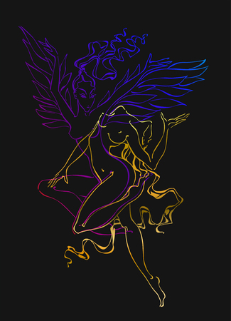 The flight of the soul.Soul of man. Free will. Spirit of man. Esoteric. Vector.のイラスト素材