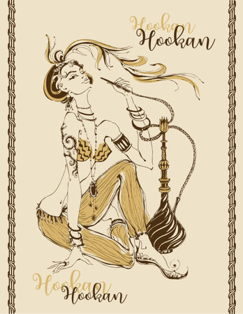 Attractive girl Smoking hookah template design