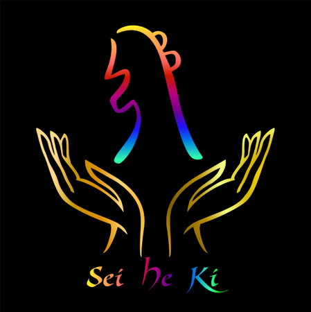 Reiki symbol. A sacred sign.Sei He Ki. Spiritual energy. Alternative medicine. Esoteric. Vector.のイラスト素材