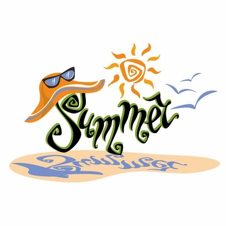 Summer Lettering. Sun hat and sunglasses. Design concept for tourism.のイラスト素材