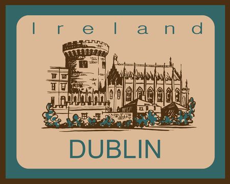 Dublin castle. Sketch. Dublin. Ireland. For the travel and tourism industry. Advertising design. Vector illustration.のイラスト素材