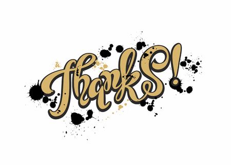 Thanks. Lettering. Golden. Blots.  Inspirational writing. Postcard. Vector.のイラスト素材