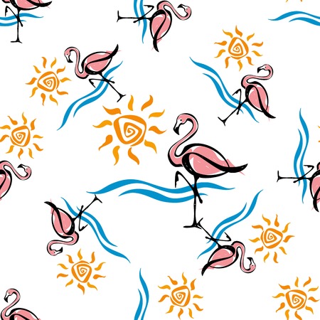 Seamless pattern. Flamingo. Sea and sun. Tropical. Summer design Vector illustrationのイラスト素材
