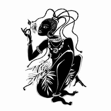 African girl. Graphics.Black woman Ethnic image Vectorのイラスト素材
