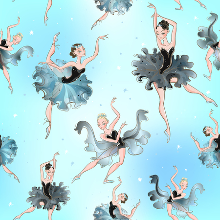 Ballerinas. Seamless pattern. Little princess Vector illustrationのイラスト素材