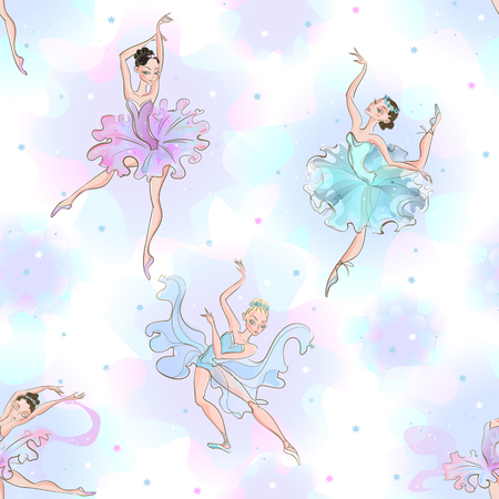 Ballerinas. Seamless pattern. Little princess  Dance Vector illustrationのイラスト素材
