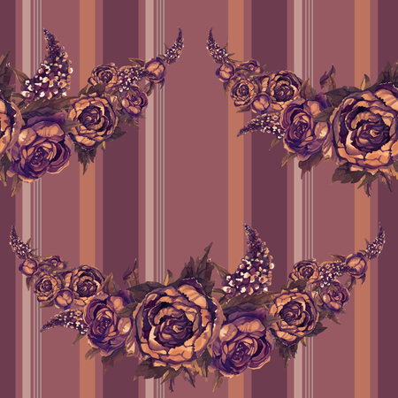 Seamless stripe pattern with watercolor flowers.のイラスト素材