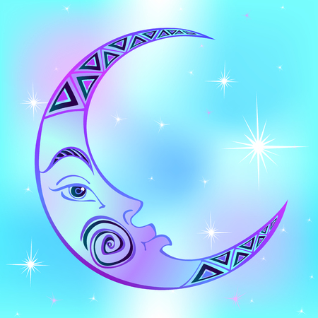 Moon. Month. Ancient astrological symbol. Engraving. Boho Style. Ethnic. The symbol of the zodiac. Esoteric Mystical Vectorのイラスト素材