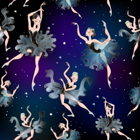 Dancing ballerinas on a star pattern background.のイラスト素材