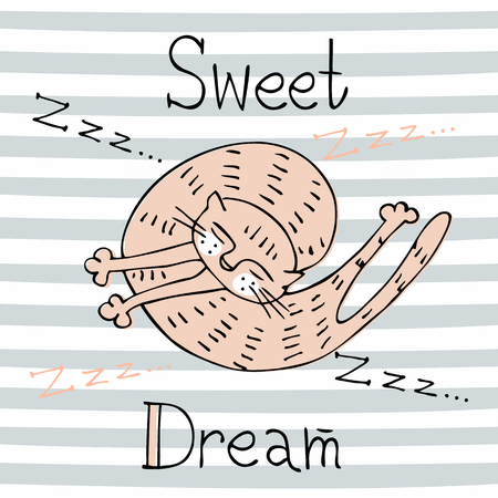 Sleeping cat. Sweet dream. Inscription Cute styleのイラスト素材