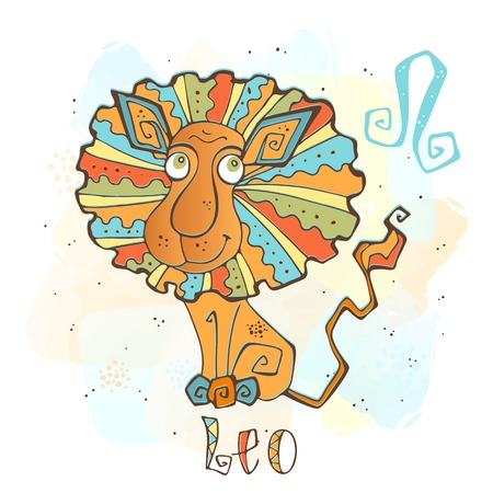 Children's horoscope icon. Zodiac for kids. Leo sign . Vector. Astrological symbol as cartoon characterのイラスト素材