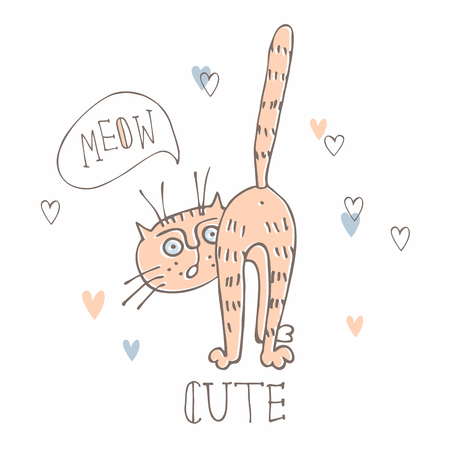 Funny cat in a cute style. Doodles. Cartoon-style.Vector illustrationのイラスト素材