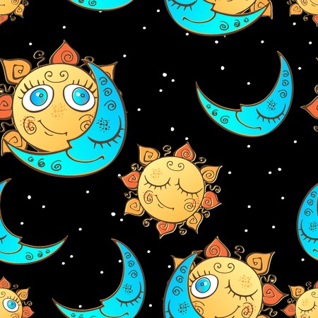 Seamless pattern with sun and moon for children . Vector.のイラスト素材