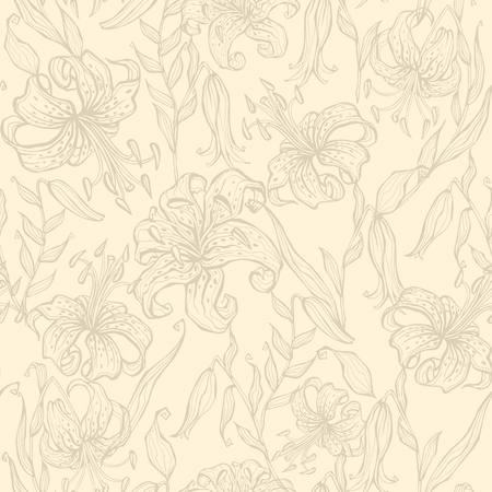 Seamless pattern. lilies on a vanilla background. Vector illustration.のイラスト素材