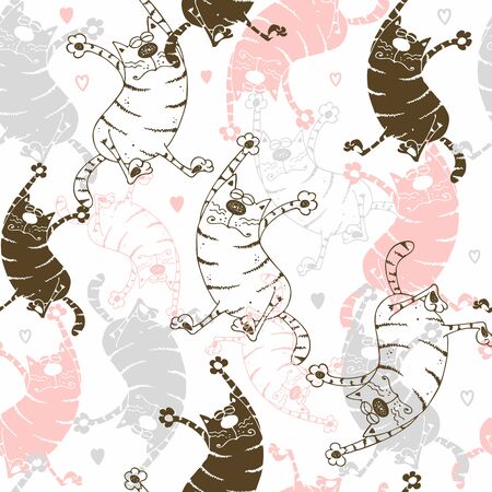 Seamless pattern with funny cats in Doodle style. Vector.のイラスト素材