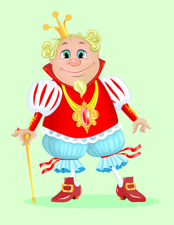 Cartoon king in a red jacket and blue trousers.のイラスト素材