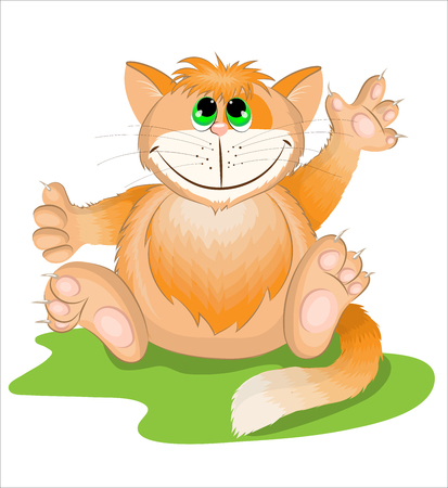 Vector illustration orange little cat, sitting on the grass.のイラスト素材
