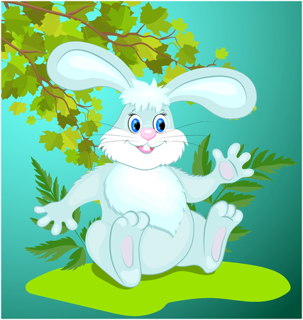 Funny cartoon Bunny sitting on the grassのイラスト素材