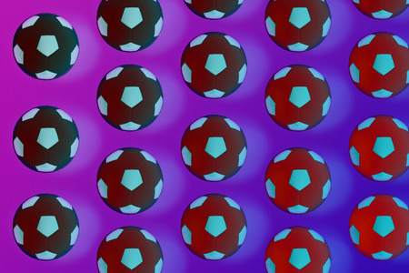 Many black and white football balls background, pattern and printの写真素材