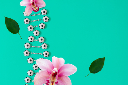 dna soccer ball print on blue backgroundの写真素材