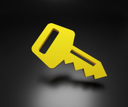 Golden key on a dark background, 3 d illustration.の写真素材