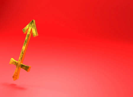 Astrological golden sign of Sagittarius, copy space, 3d illustration.の写真素材