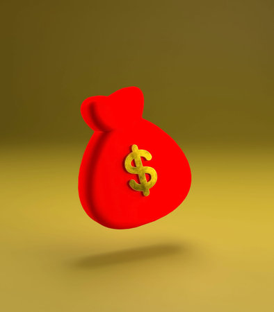 Red bag with a dollar close-up, 3d illustration.