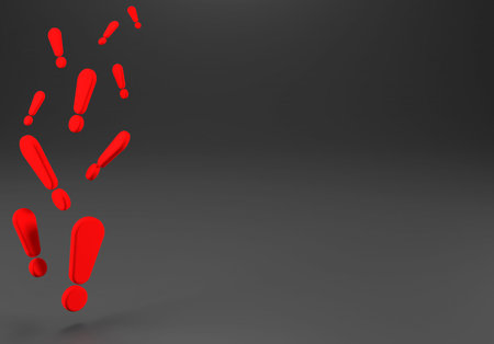 A group of exclamation marks on a gray background, copy space, 3d illustration.の写真素材