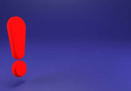 Red exclamation mark close-up, copy space, 3d illustration.の写真素材