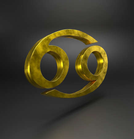 Golden zodiac sign cancer close-up, 3d illustration.の写真素材