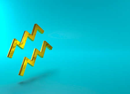 Golden zodiac sign aquarius, copy space, 3d illustration.の写真素材