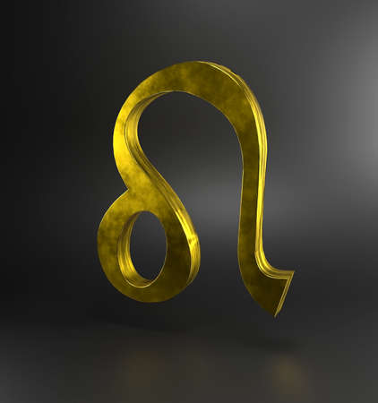 Golden zodiac sign leo close-up, 3d illustration.の写真素材