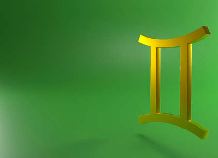 Golden zodiac sign gemini, copy space, 3d illustration.の写真素材