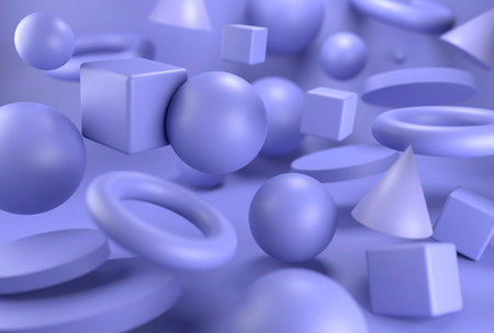 Purple background of geometric shapes, 3d illustration.
