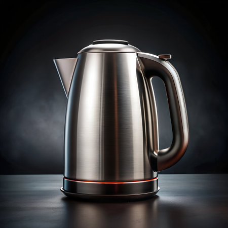 Electric kettle on a dark background. 3d rendering, toned imageの素材