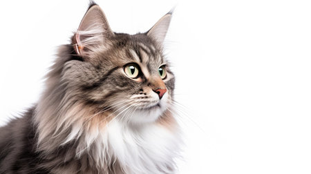 Beautiful grey and white cat on a white background. Generative AIの素材