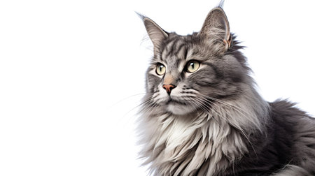 Beautiful grey and white cat on a white background. Generative AIの素材