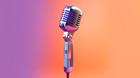 Studio microphone on a purple-orange background. Generative AIの素材